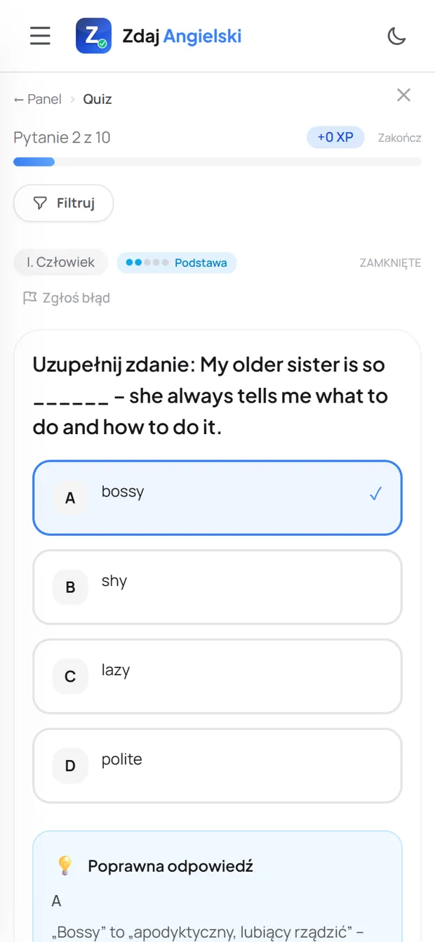 Poprawna odpowiedź z wyjaśnieniem — Człowiek