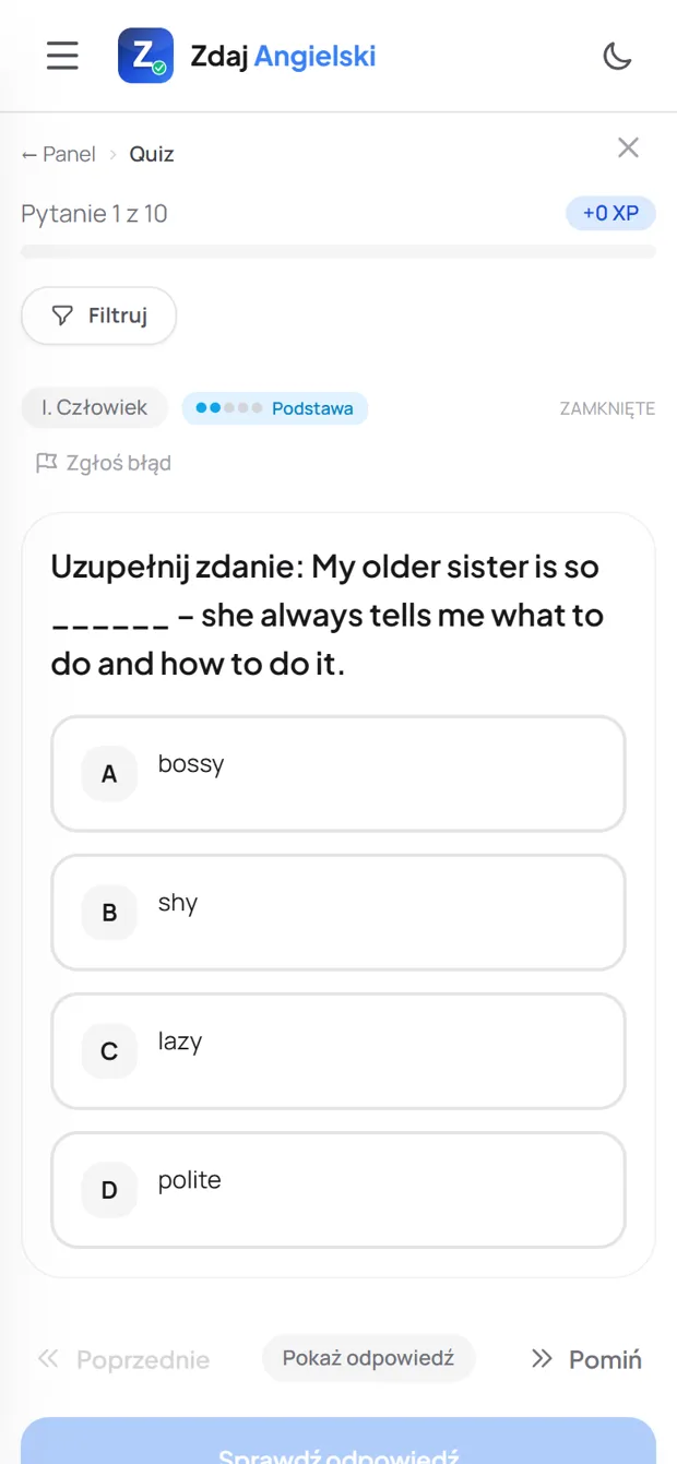 Zadanie z działu Człowiek w Zdaj Angielski