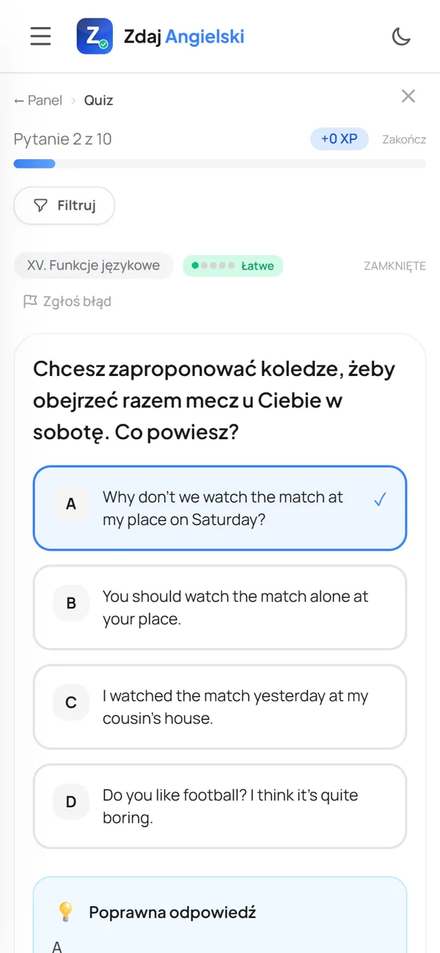 Poprawna odpowiedź z wyjaśnieniem — Funkcje językowe