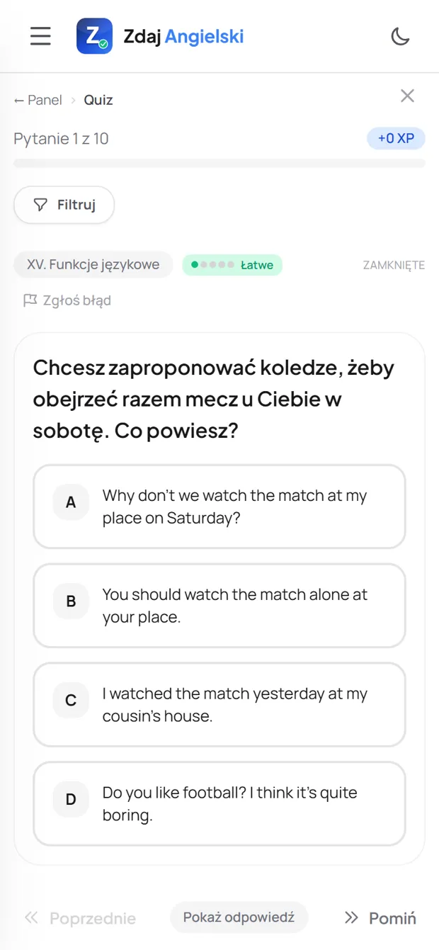 Zadanie z działu Funkcje językowe w Zdaj Angielski