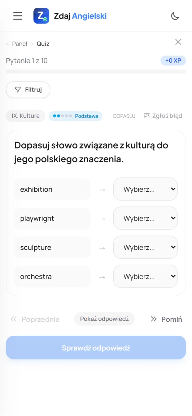 Zadanie z działu Kultura w Zdaj Angielski