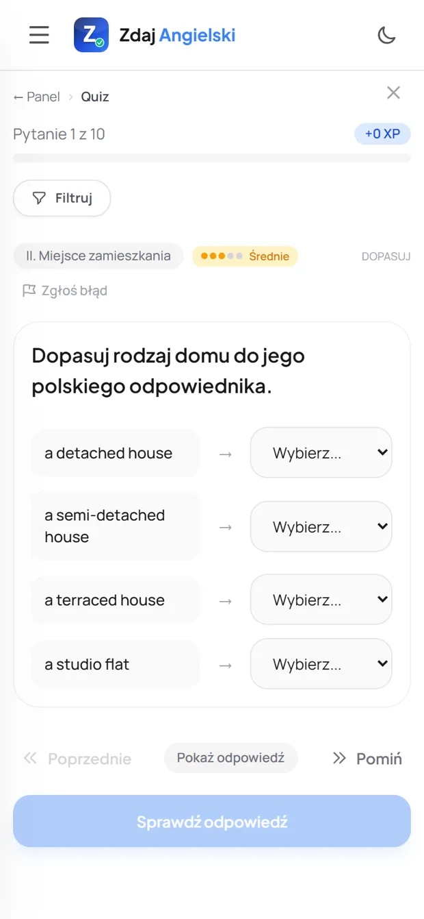 Zadanie z działu Miejsce zamieszkania w Zdaj Angielski