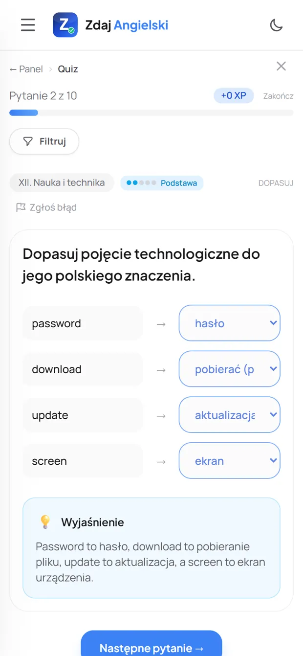 Poprawna odpowiedź z wyjaśnieniem — Nauka i technika