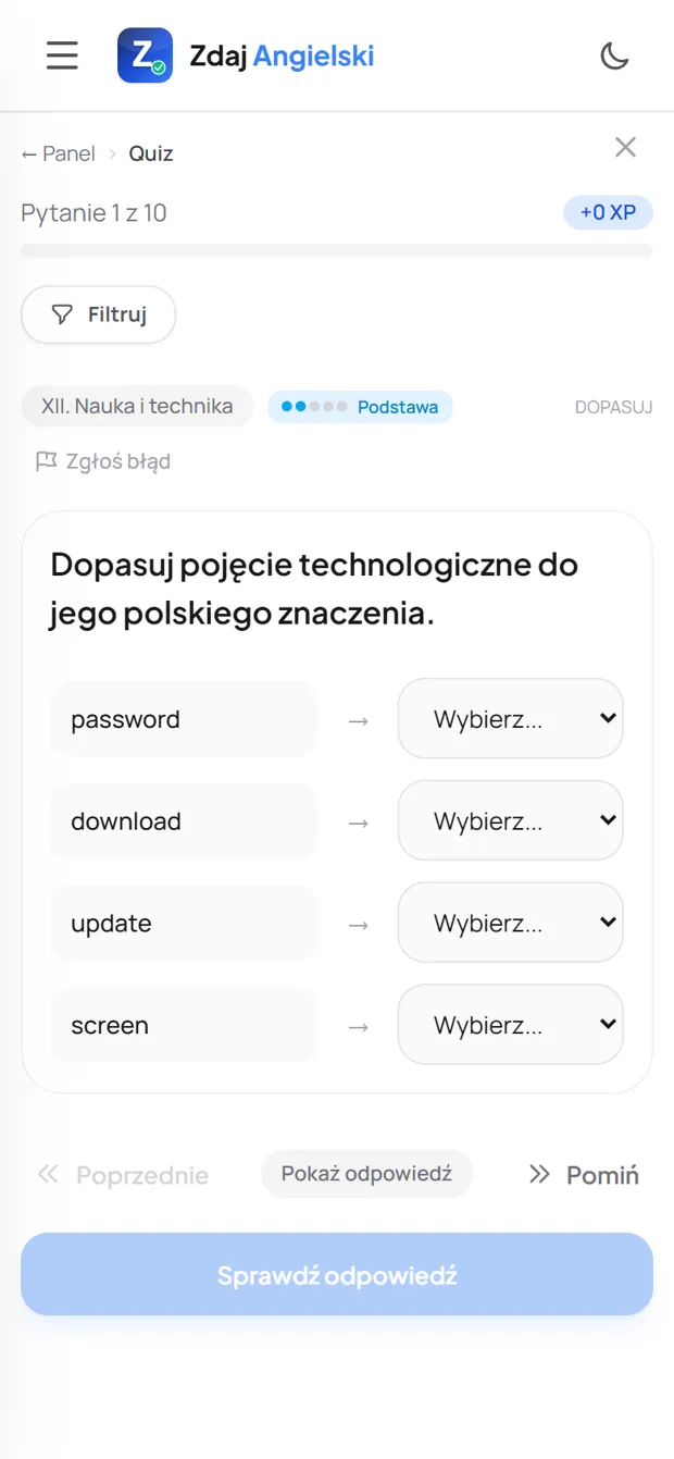 Zadanie z działu Nauka i technika w Zdaj Angielski