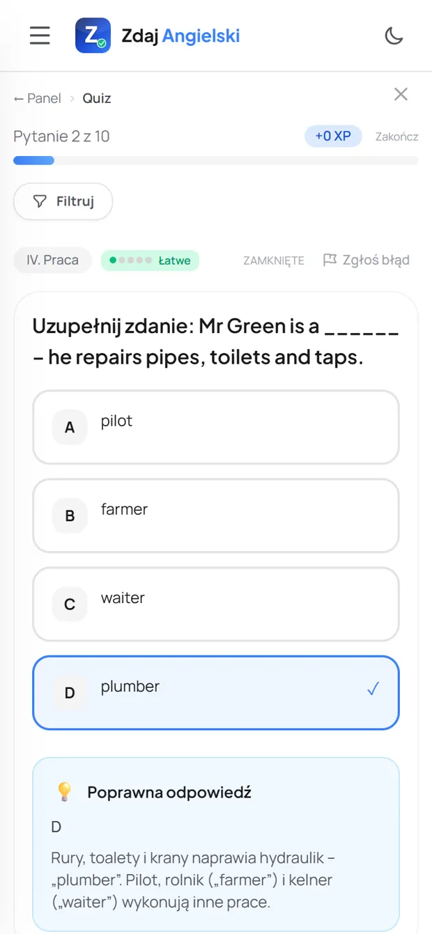 Poprawna odpowiedź z wyjaśnieniem — Praca