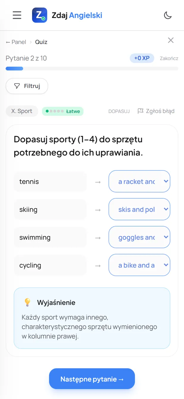 Poprawna odpowiedź z wyjaśnieniem — Sport