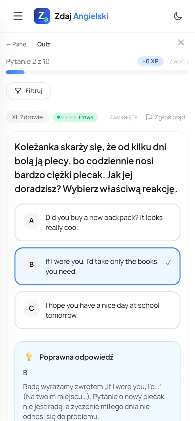 Poprawna odpowiedź z wyjaśnieniem — Zdrowie
