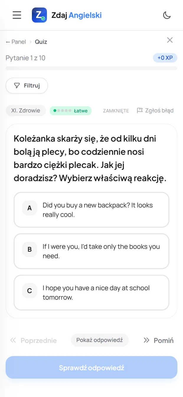 Zadanie z działu Zdrowie w Zdaj Angielski