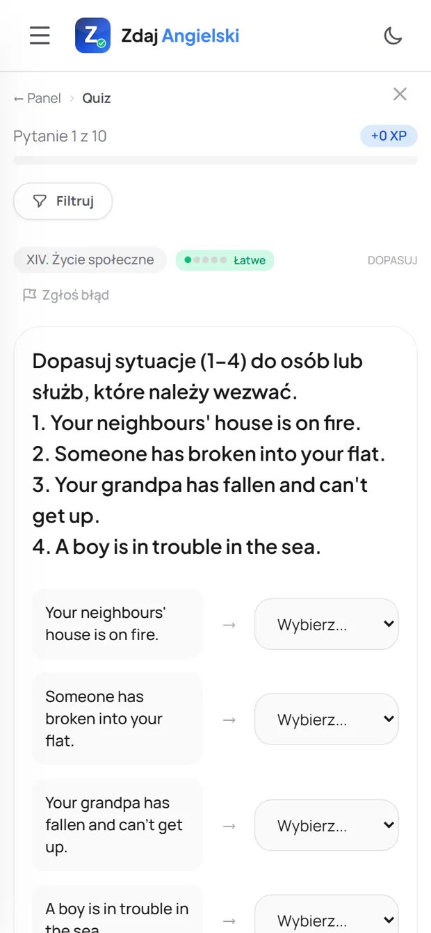 Zadanie z działu Życie społeczne w Zdaj Angielski