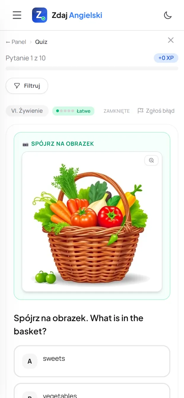 Zadanie z działu Żywienie w Zdaj Angielski