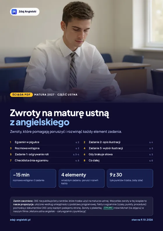 Okładka ściągi „Zwroty na maturę ustną z angielskiego”